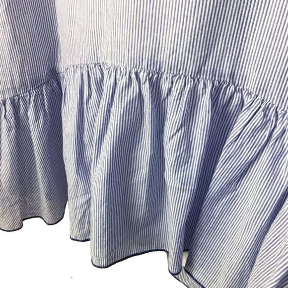 ZARA Blue & White Striped Floral Embroidered Dress - Picture 7 of 14